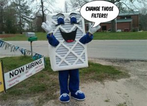 Filterman mascot says to change those filters